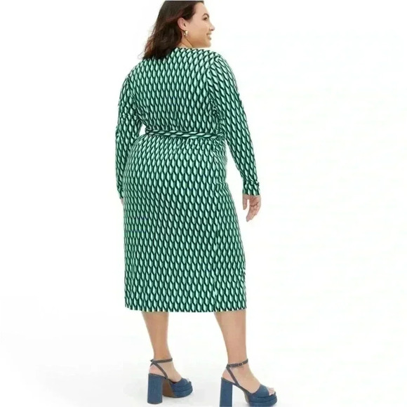 NWT Women's Long Sleeve Midi Arrow Geo Green Wrap Dress - DVF for Target XXL - Picture 3 of 6
